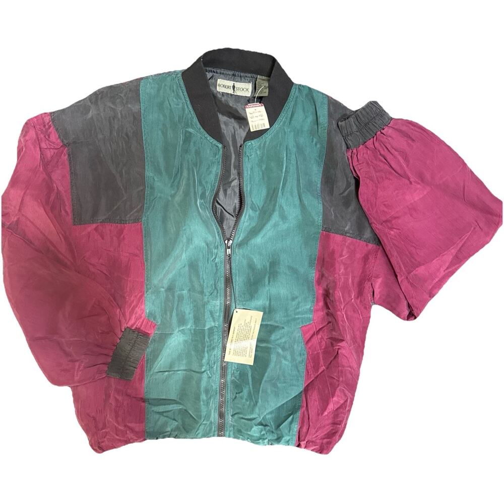 Vintage Robert Stock 90s ColorBlock Silk Soft Shell Windbreaker Jacket M NEW